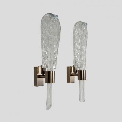  CARLO FUGA PAIR OF HAND BLOWN LARGE GLASS LEAF WALL LIGHTS BY CARLO FUGA