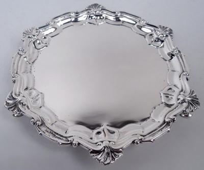  CJ Vander Ltd English Georgian Sterling Silver Shell Scroll Salver 1934