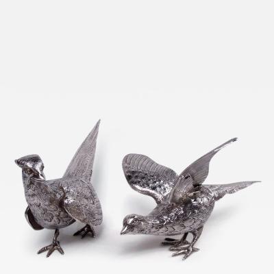  CJ Vander Ltd Pair of Traditional English Sterling Silver Pheasants 1966