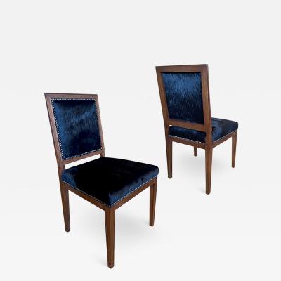  COMTE Pair of Louis XVI Style Side Chairs in Teak and Hide by Jean Michel Frank