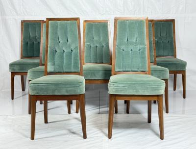  Cal Mode Set of 8 Cal Mode Walnut and Sage Green Dining Chairs Los Angeles 1960s