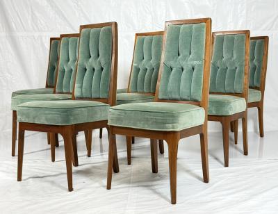  Cal Mode Set of 8 Cal Mode Walnut and Sage Green Dining Chairs Los Angeles 1960s