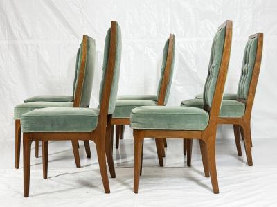  Cal Mode Set of 8 Cal Mode Walnut and Sage Green Dining Chairs Los Angeles 1960s
