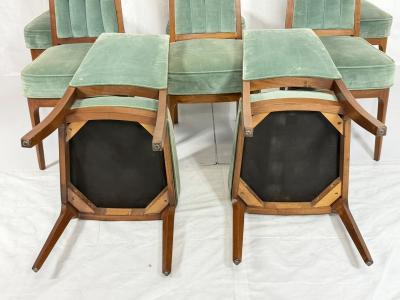  Cal Mode Set of 8 Cal Mode Walnut and Sage Green Dining Chairs Los Angeles 1960s