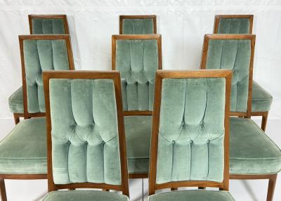  Cal Mode Set of 8 Cal Mode Walnut and Sage Green Dining Chairs Los Angeles 1960s