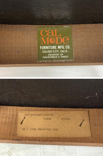  Cal Mode Set of 8 Cal Mode Walnut and Sage Green Dining Chairs Los Angeles 1960s