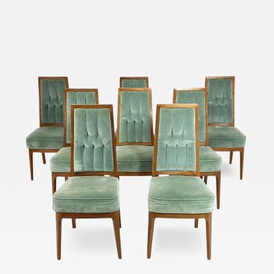 Cal Mode Set of 8 Cal Mode Walnut and Sage Green Dining Chairs Los Angeles 1960s