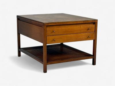 Calvin Furniture Calvin Group Calvin Mid Century Paul McCobb Leather Cane Brass Side Table USA 1950s