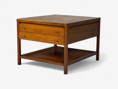 Calvin Furniture Calvin Group Calvin Mid Century Paul McCobb Leather Cane Brass Side Table USA 1950s
