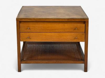 Calvin Furniture Calvin Group Calvin Mid Century Paul McCobb Leather Cane Brass Side Table USA 1950s