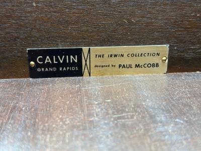 Calvin Furniture Calvin Group Calvin Mid Century Paul McCobb Leather Cane Brass Side Table USA 1950s