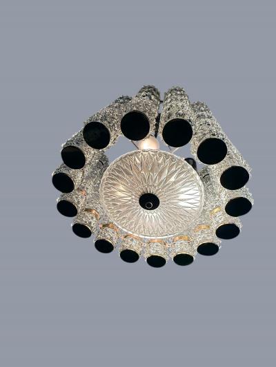  Camer Glass EXCEPTIONAL MID CENTURY CAST GLASS BRASS CHANDELIER