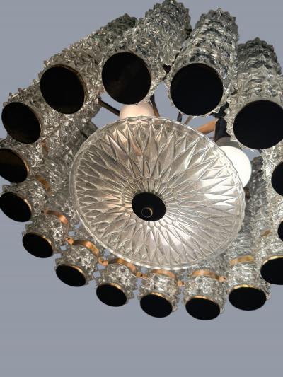  Camer Glass EXCEPTIONAL MID CENTURY CAST GLASS BRASS CHANDELIER