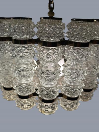  Camer Glass EXCEPTIONAL MID CENTURY CAST GLASS BRASS CHANDELIER