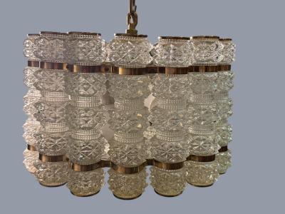  Camer Glass EXCEPTIONAL MID CENTURY CAST GLASS BRASS CHANDELIER