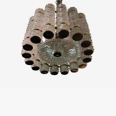  Camer Glass EXCEPTIONAL MID CENTURY CAST GLASS BRASS CHANDELIER