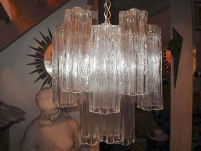  Camer Glass Lovely Petite Signed Camer Italian Murano Tronchi Tube Chandelier