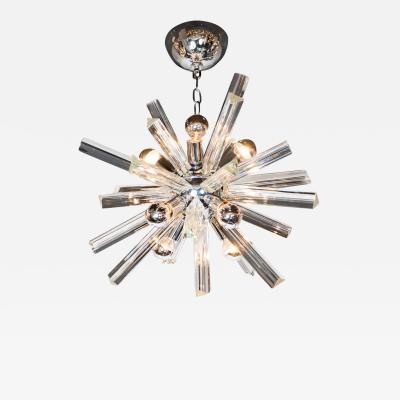  Camer Glass Mid Century Modern Sputnik Chrome Chandelier with Murano Triedre Rods by Camer