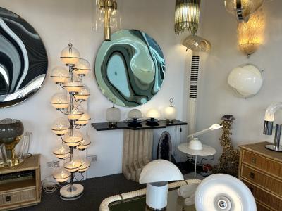  Candle Milan Large Floor Lamp Metal and White Smoke Glass Globe by Candle Italy 1970s