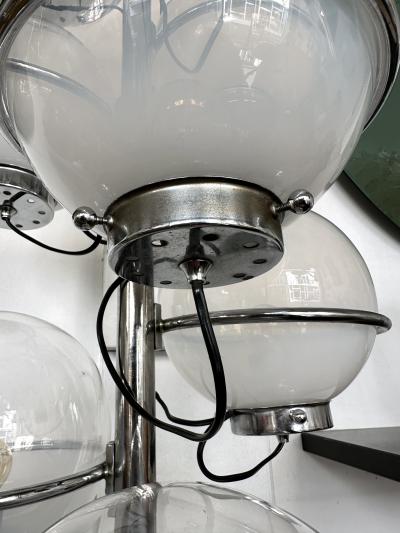  Candle Milan Large Floor Lamp Metal and White Smoke Glass Globe by Candle Italy 1970s