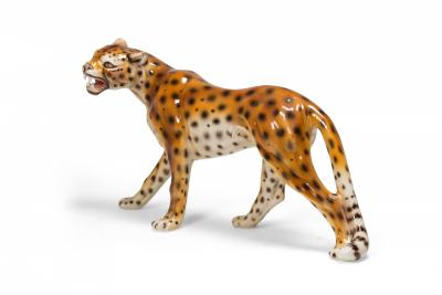  Capodimonte Italian Glazed Porcelain Striding Leopard Sculpture manner of Capodimonte 