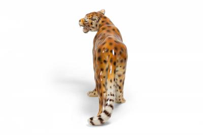  Capodimonte Italian Glazed Porcelain Striding Leopard Sculpture manner of Capodimonte 