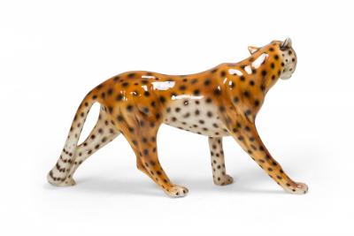  Capodimonte Italian Glazed Porcelain Striding Leopard Sculpture manner of Capodimonte 