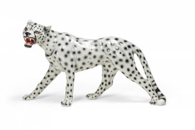  Capodimonte Italian Glazed Porcelain Striding Snow Leopard manner of Capodimonte 