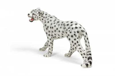  Capodimonte Italian Glazed Porcelain Striding Snow Leopard manner of Capodimonte 