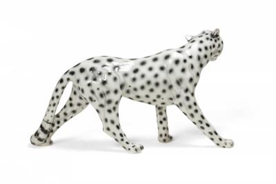  Capodimonte Italian Glazed Porcelain Striding Snow Leopard manner of Capodimonte 