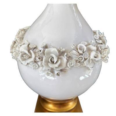  Capodimonte Pair of Mid Century Modern White Majolica Table Lamps