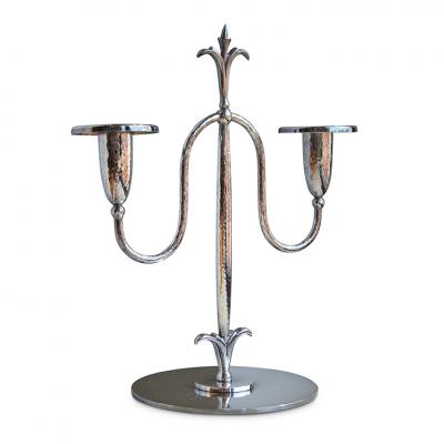 Carl Hallberg Workshop Pair of Hammered Silvered Candelabra by Elis Bergh for C G Hallberg