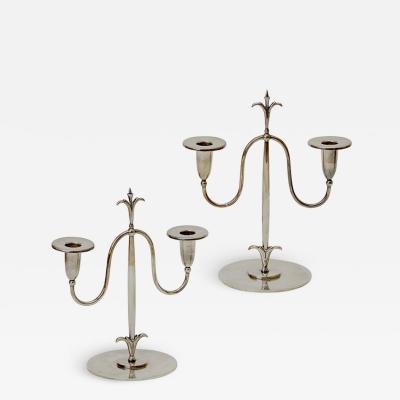  Carl Hallberg Workshop Pair of Silvered Art Deco Candelabra by Elis Bergh for C G Hallberg