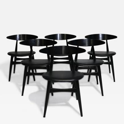  Carl Hansen Son 34 Hans J Wegner Black Laquered Oak Dining Chairs Model CH 33 for Carl Hansen