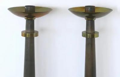  Carl Moser Carl Moser Studios Standing Floor Candle Holders in Brass and Wood Switzerland