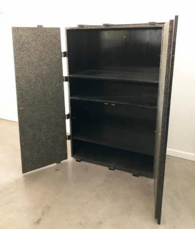  Carlo Furniture Monumental Large Black Terrazzo Stone and Black Sea Penshell Damar Cabinet