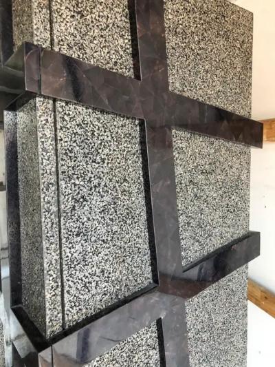 Carlo Furniture Monumental Large Black Terrazzo Stone and Black Sea Penshell Damar Cabinet