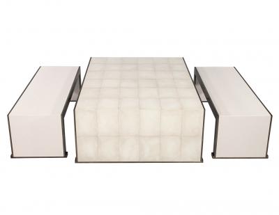  Carrocel Interiors 3 PC Faux Painted Shagreen Cocktail Table with 2 Pullout Tables