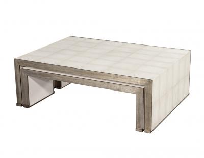  Carrocel Interiors 3 PC Faux Painted Shagreen Cocktail Table with 2 Pullout Tables