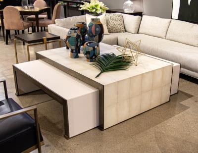  Carrocel Interiors 3 PC Faux Painted Shagreen Cocktail Table with 2 Pullout Tables