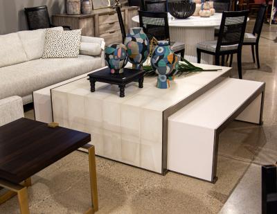  Carrocel Interiors 3 PC Faux Painted Shagreen Cocktail Table with 2 Pullout Tables