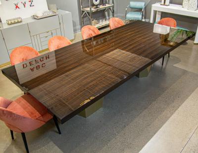  Carrocel Interiors Carrocel Custom Modern Macassar Dining Table with Brass Pedestals