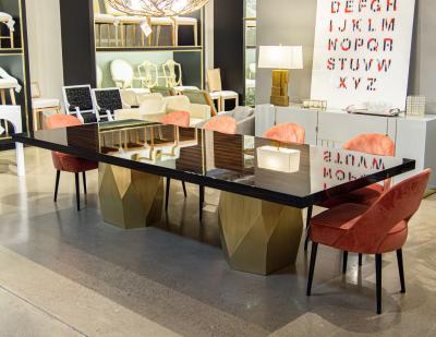  Carrocel Interiors Carrocel Custom Modern Macassar Dining Table with Brass Pedestals