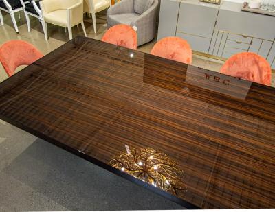  Carrocel Interiors Carrocel Custom Modern Macassar Dining Table with Brass Pedestals