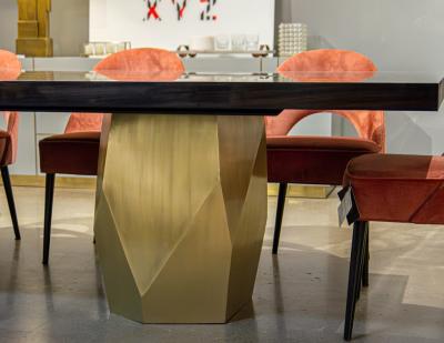  Carrocel Interiors Carrocel Custom Modern Macassar Dining Table with Brass Pedestals