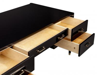  Carrocel Interiors Custom Black Lacquered Modern Office Desk with Brass Inlay by Carrocel