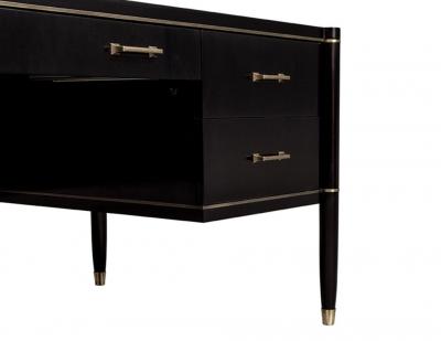  Carrocel Interiors Custom Black Lacquered Modern Office Desk with Brass Inlay by Carrocel