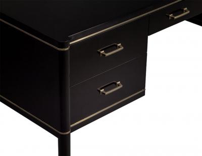  Carrocel Interiors Custom Black Lacquered Modern Office Desk with Brass Inlay by Carrocel