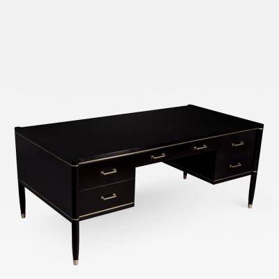  Carrocel Interiors Custom Black Lacquered Modern Office Desk with Brass Inlay by Carrocel