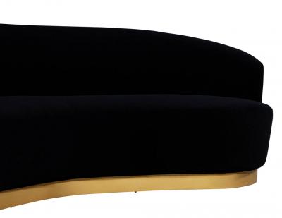  Carrocel Interiors Custom Modern Black Velvet Sofa with Gold Leaf Base